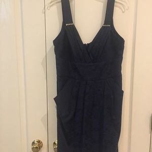 Navy and black lace print formal / cocktail dress